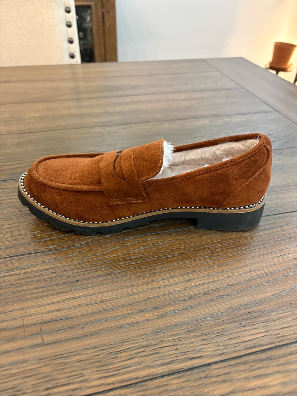 Taryn Rose Women's Chestnut Suede Fur-Lined Penny Loafers Size 7 1/2 - Picture 6 of 8